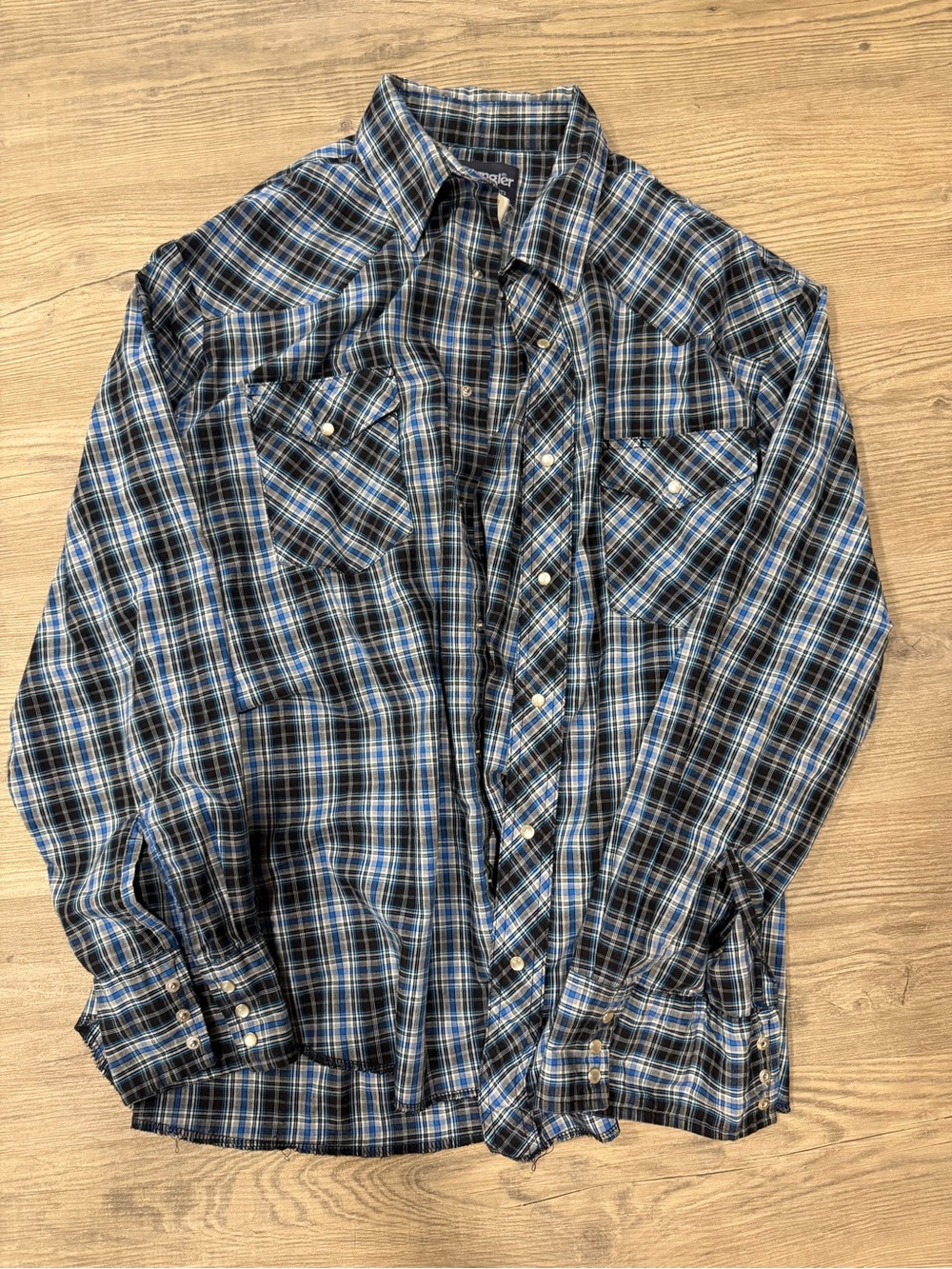Wrangler Blue Plaid Western Snap Shirt